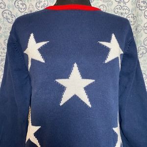 Vintage 1990s Crystal Kobe American Flag Stars Knit Sweater‎ Size Large